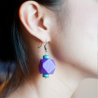 Geometric Purple Wooden Beaded Earrings ER0668 - Thumbnail 4
