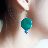 Green Beaded Drop Earrings ER0628 - Thumbnail 1