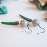 Green Gray Wooden Long Pieces Beads Earrings, ER0697 - Thumbnail 1