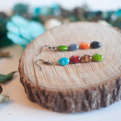 Multi Colors Glass Beaded Drop Earrings, ER0657