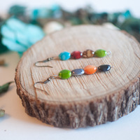 Multi Colors Glass Beaded Drop Earrings, ER0657 - Thumbnail 1