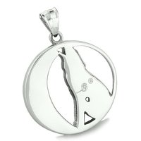 Howling Wolf w/Wild Moon Blue-Pendant-Blue/Silver-Necklace-Womens - Thumbnail 1