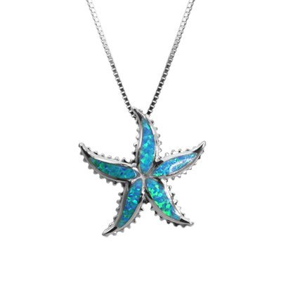 Blue opal w/silver starfish design-pendant-blue opal/silver-necklace-womens
