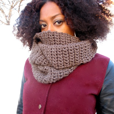 Taupe double wrap cowl scarf