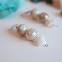 Seashell White Wedding Pearl Glass Drop Earrings, ER0669 - Thumbnail 2