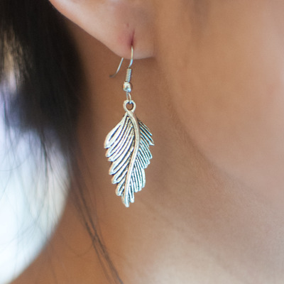Silver Metal Feather Earrings, ER0484