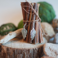 Silver Metal Feather Earrings, ER0484 - Thumbnail 1