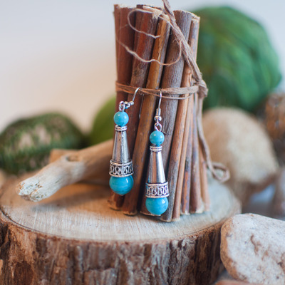 Sterling silver turquoise beaded and gemstone earrings, er0472