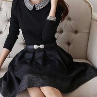 Fashion Cotton Blends Pleated Knee-Length Plain Womens Dresses 023-141218024 - Thumbnail 2