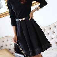 Fashion Cotton Blends Pleated Knee-Length Plain Womens Dresses 023-141218024 - Thumbnail 3