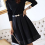 Fashion Cotton Blends Pleated Knee-Length Plain Womens Dresses 023-141218024-3