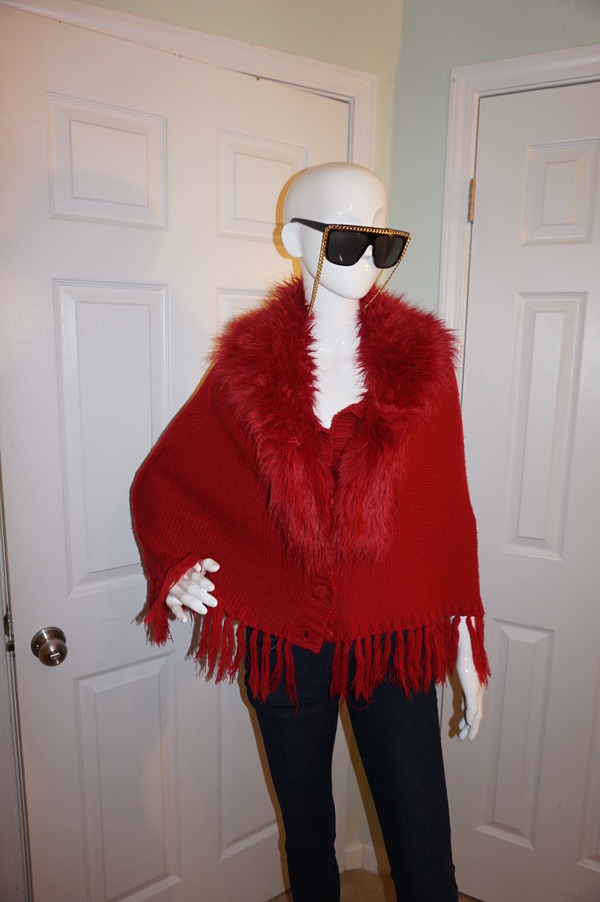 Vintage Mephistos Red Faux Fur Throw Sweater Size M-L