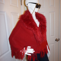 Vintage Mephistos Red Faux Fur Throw Sweater Size M-L - Thumbnail 1