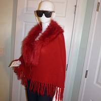 Vintage Mephistos Red Faux Fur Throw Sweater Size M-L - Thumbnail 2