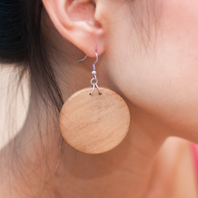 Wooden round drop earrings, er0438 - Thumbnail 1