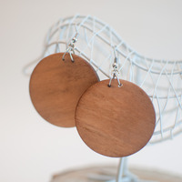 Wooden Round Drop Earrings, ER0438 - Thumbnail 1