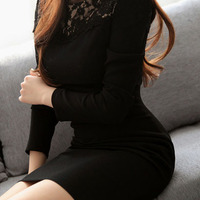 Fashion Lace Sheath Knee-Length Plain Womens Dresses 023-141220009 - Thumbnail 3