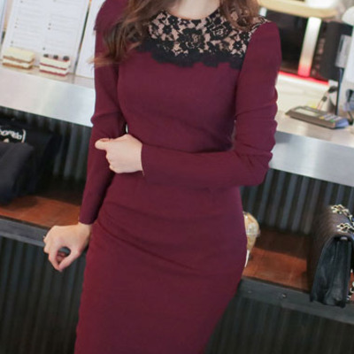 Fashion lace sheath knee-length plain womens dresses 023-141220009