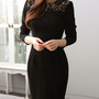 Fashion Lace Sheath Knee-Length Plain Womens Dresses 023-141220009-4