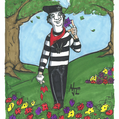 El bovine muerte le mime in a flower field 11x17 inch poster