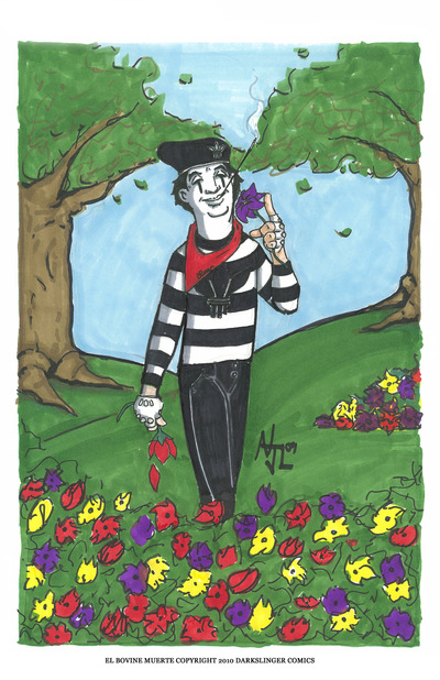 El bovine muerte le mime in a flower field 11x17 inch poster