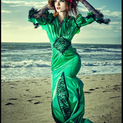 Cherry dollface green mermaid latex print 8x10
