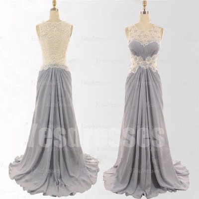 Long prom dress, lace prom dress, chiffon prom dress, off shoulder prom dress, elegant prom dress, affordable prom dress,  pd15016 - Thumbnail 4