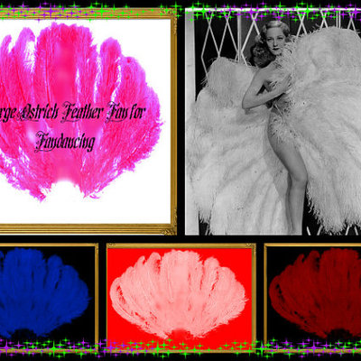 Two giant ostrich feather fan-fan dancing-burliesque-sally rand style-theatrical-stage-display-wedding 