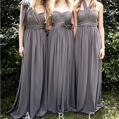 Gray bridesmaid dress, long bridesmaid dress, chiffon bridesmaid dress, convertible bridesmaid dress, bd14048