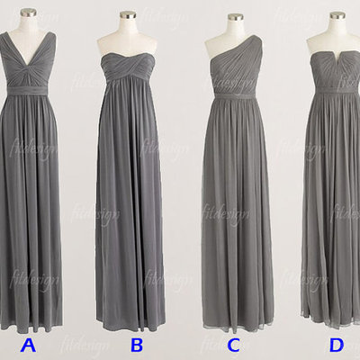 Gray bridesmaid dress, long bridesmaid dress, chiffon bridesmaid dress, convertible bridesmaid dress, bd14058