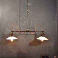 Vintage Industrial Double Shade Ceiling Sconce - Machine Age Flat Shade Pendant Lamp Light - Double Arm, Flat Shade - Thumbnail 2