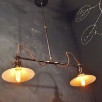 Vintage Industrial Double Shade Ceiling Sconce - Machine Age Flat Shade Pendant Lamp Light - Double Arm, Flat Shade - Thumbnail 3