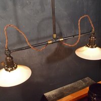 Vintage Industrial Double Shade Ceiling Sconce - Machine Age Flat Shade Pendant Lamp Light - Double Arm, Flat Shade - Thumbnail 4