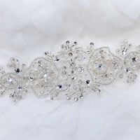 7" Vintage Style Snow Snowflake Snow Acrylic Beaded Pearl Ribbon Belt Applique - Thumbnail 1
