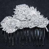 Bridal Wedding Silver /Gold Rhinestone Crystals Hair Comb Feather Headpiece - Thumbnail 1