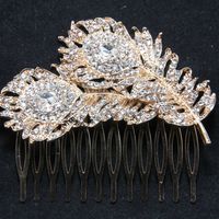 Bridal Wedding Silver /Gold Rhinestone Crystals Hair Comb Feather Headpiece - Thumbnail 2