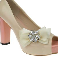 Black/Ivory Butterfly Bow Rhinestone Crystal Wedding Bridal Shoe Clips Pair - Thumbnail 1