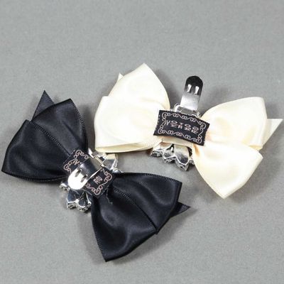 Black/ivory butterfly bow rhinestone crystal wedding bridal shoe clips pair