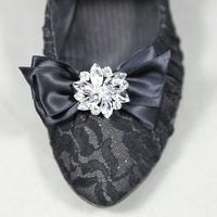 Black/Ivory Butterfly Bow Rhinestone Crystal Wedding Bridal Shoe Clips Pair - Thumbnail 3
