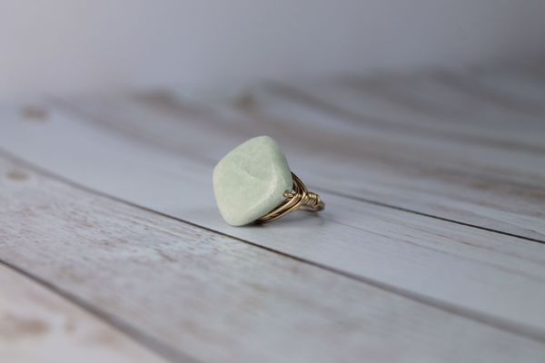 Natural Amazonite Wire Wrapped Gold Ring | Amazonite Ring | Unique Ring