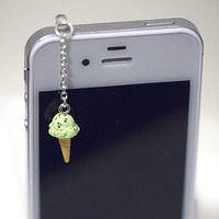 Kawaii MINT CHOCOLATE ICE CREAM CONE Iphone Earphone Plug/Dust Plug - Cellphone Headphone Handmade Decorations - Thumbnail 2