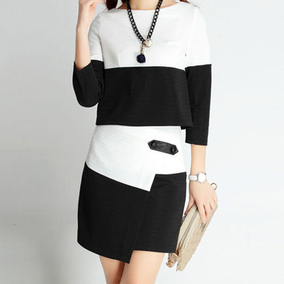 Fashion cotton blends asymmetrical above knee patchwork womens dresses 023-141229017