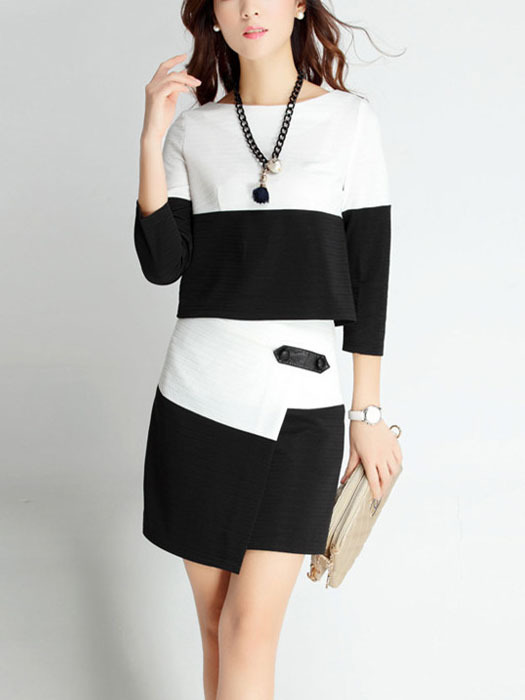 Fashion Cotton Blends Asymmetrical Above Knee Patchwork Womens Dresses 023-141229017