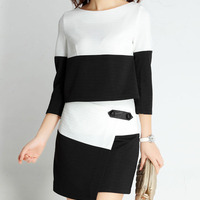 Fashion Cotton Blends Asymmetrical Above Knee Patchwork Womens Dresses 023-141229017 - Thumbnail 1