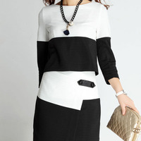 Fashion Cotton Blends Asymmetrical Above Knee Patchwork Womens Dresses 023-141229017 - Thumbnail 2