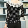 Cute Cotton Blends Long Sleeve O-Neck Pullover Polka Dot Womens T-Shirts 025-141229014-2