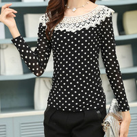 Cute Cotton Blends Long Sleeve O-Neck Pullover Polka Dot Womens T-Shirts 025-141229014 - Thumbnail 3