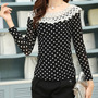 Cute Cotton Blends Long Sleeve O-Neck Pullover Polka Dot Womens T-Shirts 025-141229014-3