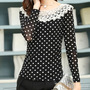 Cute Cotton Blends Long Sleeve O-Neck Pullover Polka Dot Womens T-Shirts 025-141229014-4