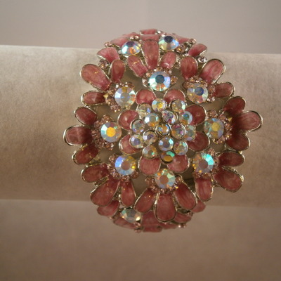Super sparkling pink enamel & rhinestone bracelet free shipping!